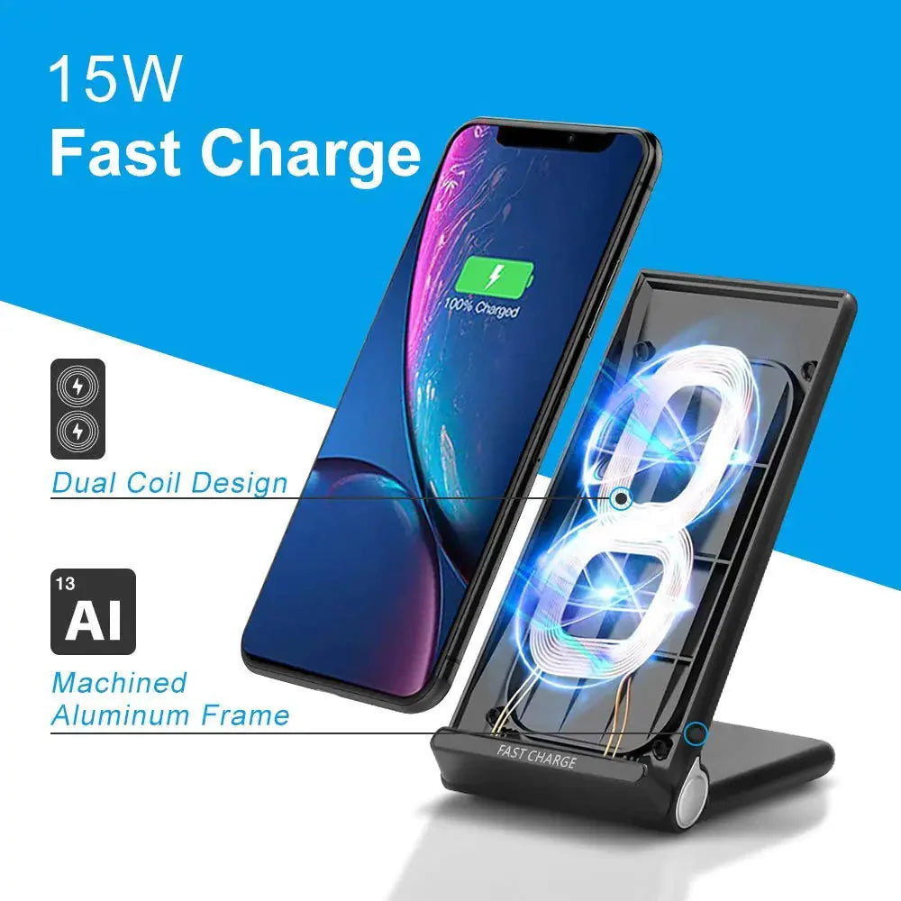 15W FAST WIRELESS CHARGER WITH STAND QUICK CHARGE Anti Spier