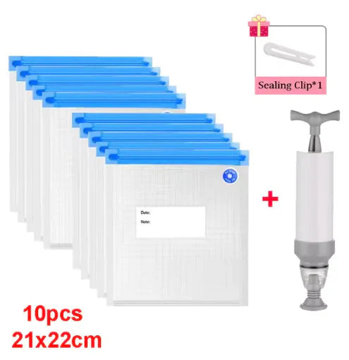 Reusable Vacuum Sealer Bag Kitchen Food Storage Zipper Bag Air Valve Pump Seal Vegetables Meat Snack Sealer Fresh Keeping Bag Anti Spier