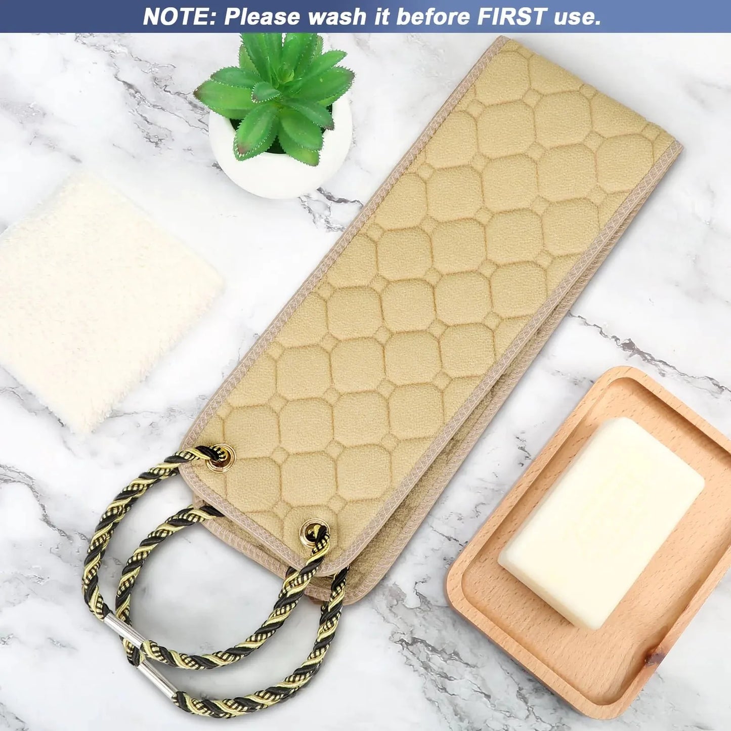 Exfoliating Back Scrubber with Handles, 39 Inch Double-Sided Back Exfoliator Body Scrub Towel, Exfoliating Washcloth Bath Tool for Use in Shower, Back Washer to Deep Clean Your Skin for Men & Women Beige (39*5.5 Inch) Anti Spier