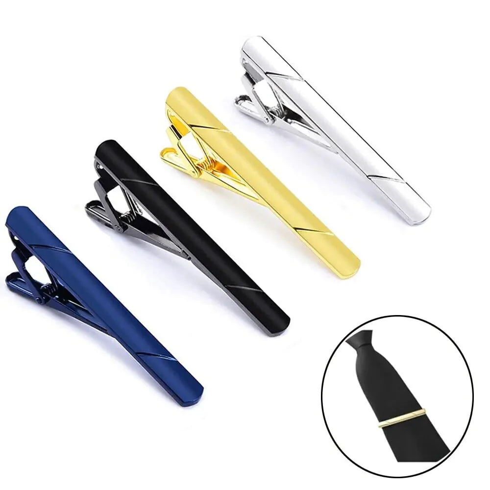 4PCS Mens Stainless Steel Tie Clip Necktie Bar Clasp Clamp Pin Gold Black Silver Anti Spier