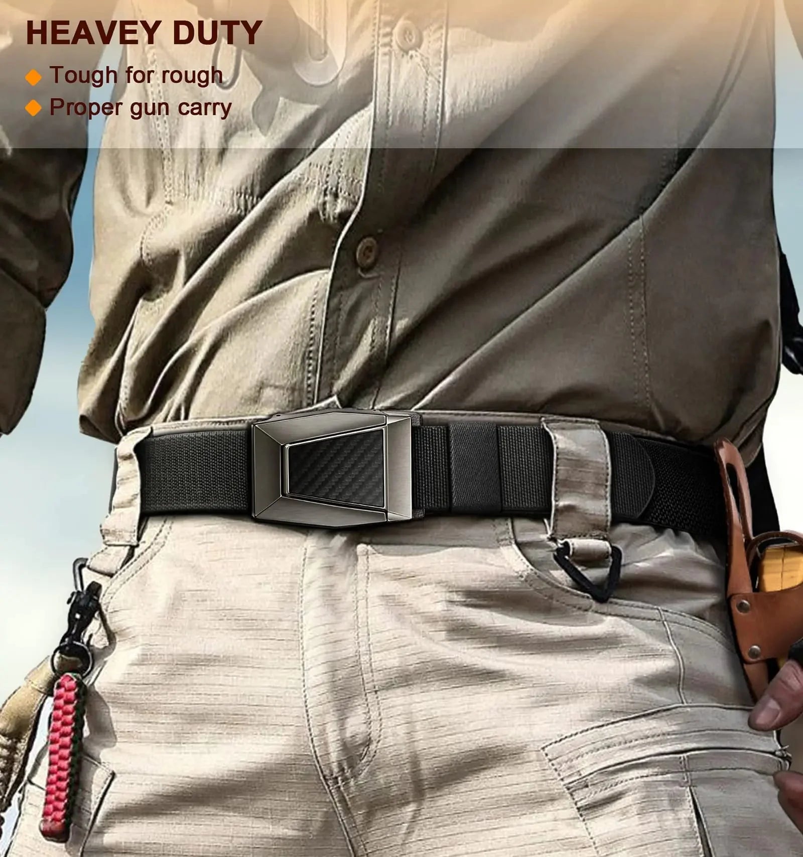 BULLIANT Tactical Belt for Men, Men Stretch Nylon Web Gift Belt 1.5"-Hiking Rigger Military Work-Quick Release Black2972 34"-38"Waist Adjustable Anti Spier