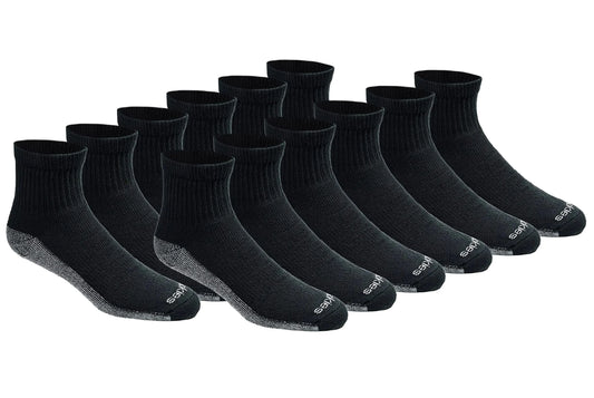 Dickies Men's Dri-tech Moisture Control Quarter Socks, Available in M-XXL (6, 12, 18 Pairs) Medium Black (12 Pairs) Anti Spier