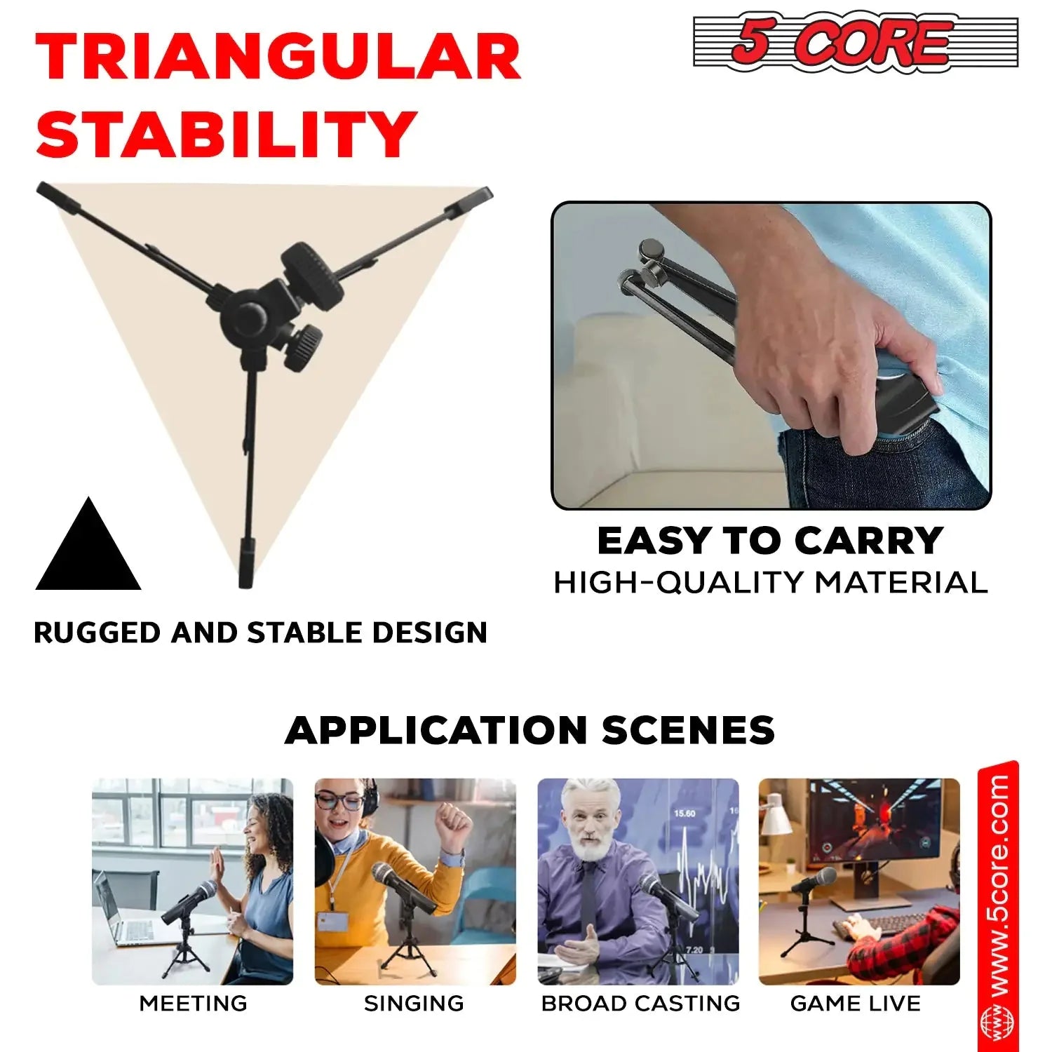 5Core Desktop Mic Stand Tripod Universal Desk Microphone Holder Table Top Stands Anti Spier