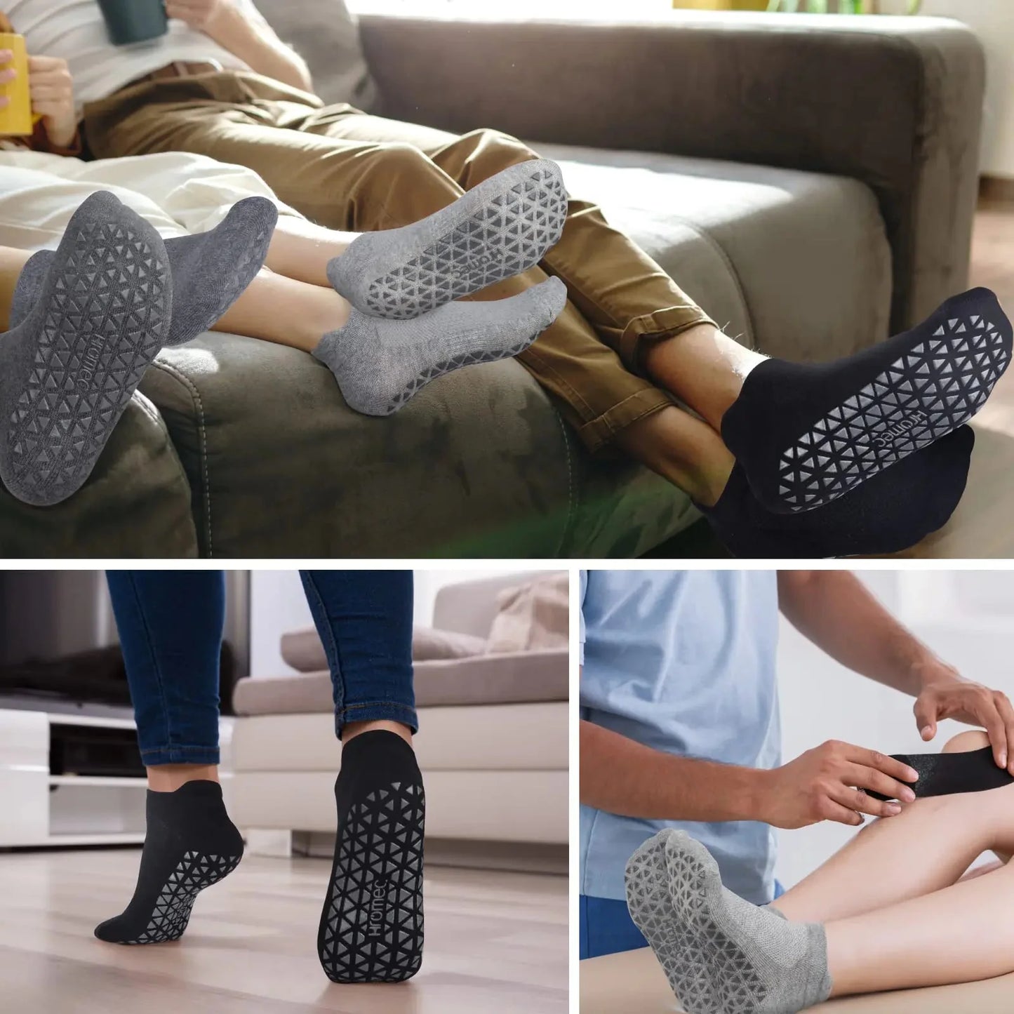 Non Slip Yoga Socks with Grips for Pilates, Ballet, Barre, Barefoot, Hospital Anti Skid Socks for Women and Men Small 6 Pairs-2 Black/2 Dark Gray /2 Gray Anti Spier