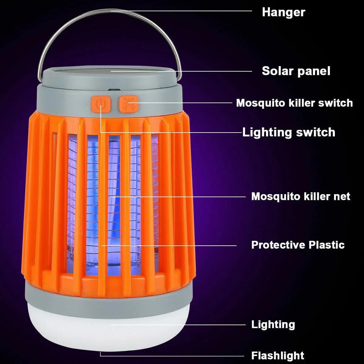 Solar USB Mosquito Killer Light Electronic Fly Bug Insect Zapper Trap Pest Lamp Anti Spier