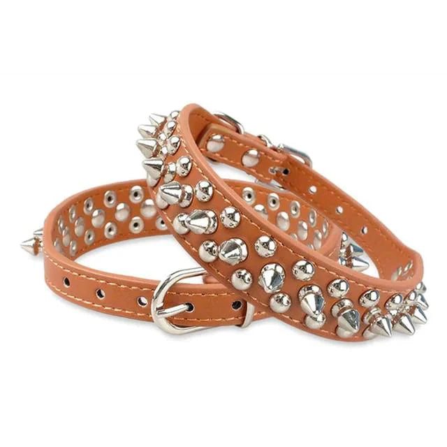 Spiked Studded Leather Dog Collar Rivets Pet Small Large Cat Pit Bull Adjustable Anti Spier