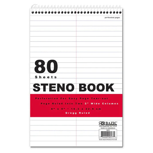 80 Ct. 6" X 9" White Paper Gregg Ruled Steno Book Anti Spier