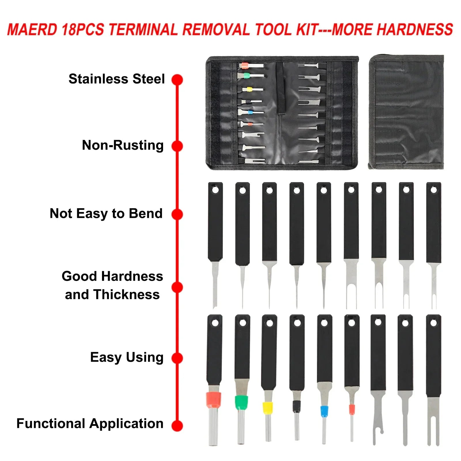 18Pcs Heavy Duty Thick Car Terminal Removal Kit Wire Connector Pin Release Tool Anti Spier