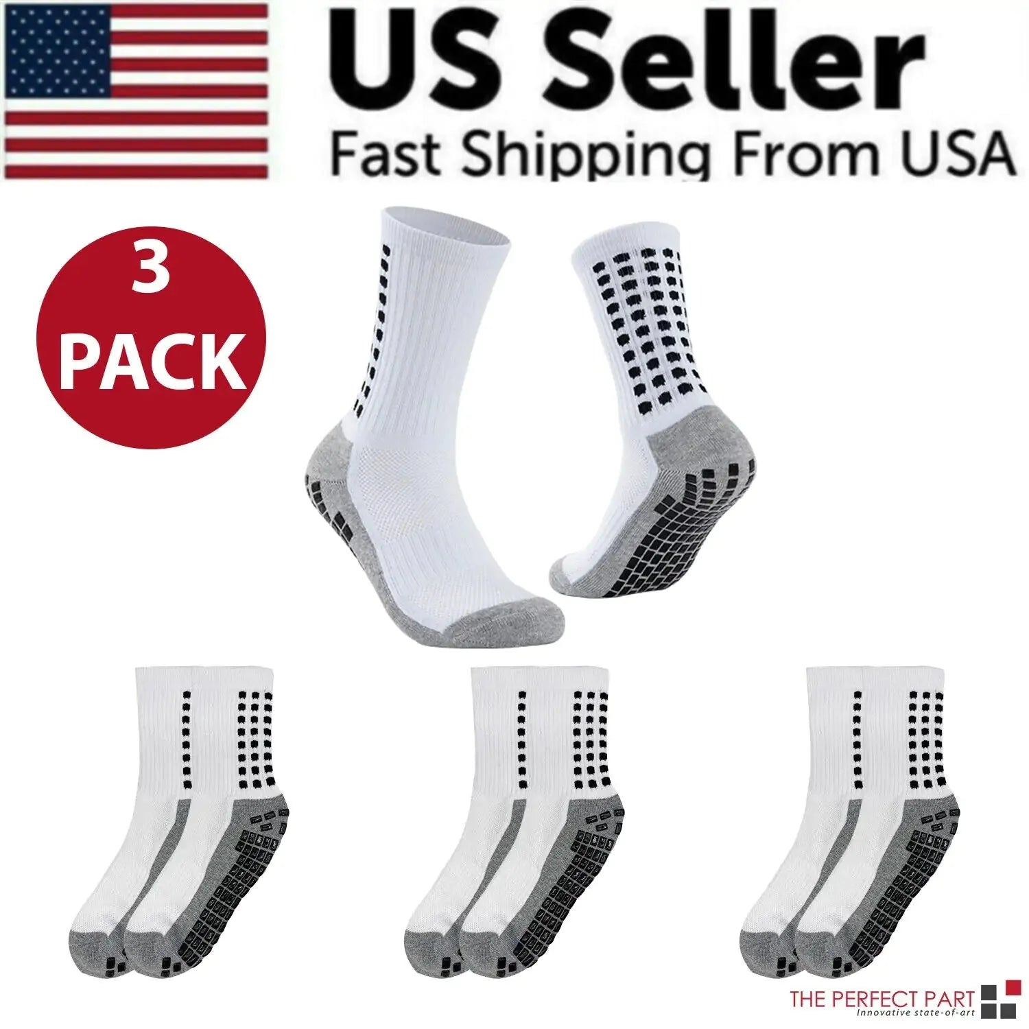 3 Pair Sport Socks Anti Slip W/ Grip Soccer Men Football Basketball Sock Premium Anti Spier