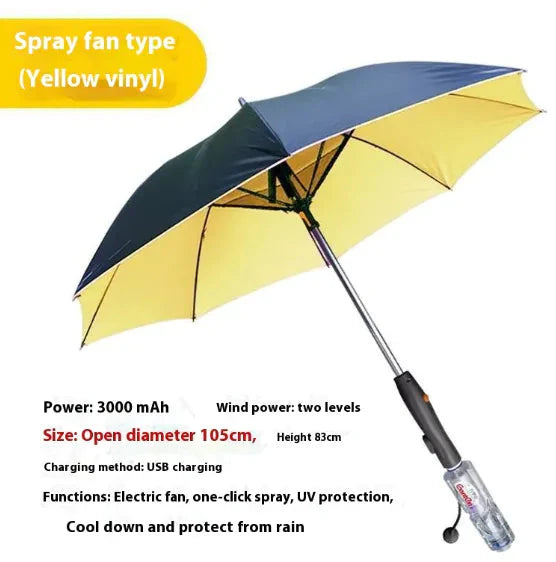 Cooling Spray Sun Umbrella With Fan And Sprinkler Anti Spier