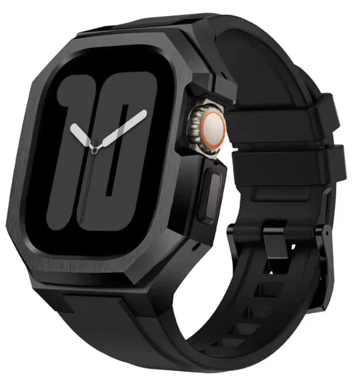 Stainless Steel Case Mod Kit for Apple Watch Ultra 1/2 & Series 4-9 – 49mm & 45/44mm with Fluororubber Strap Anti Spier