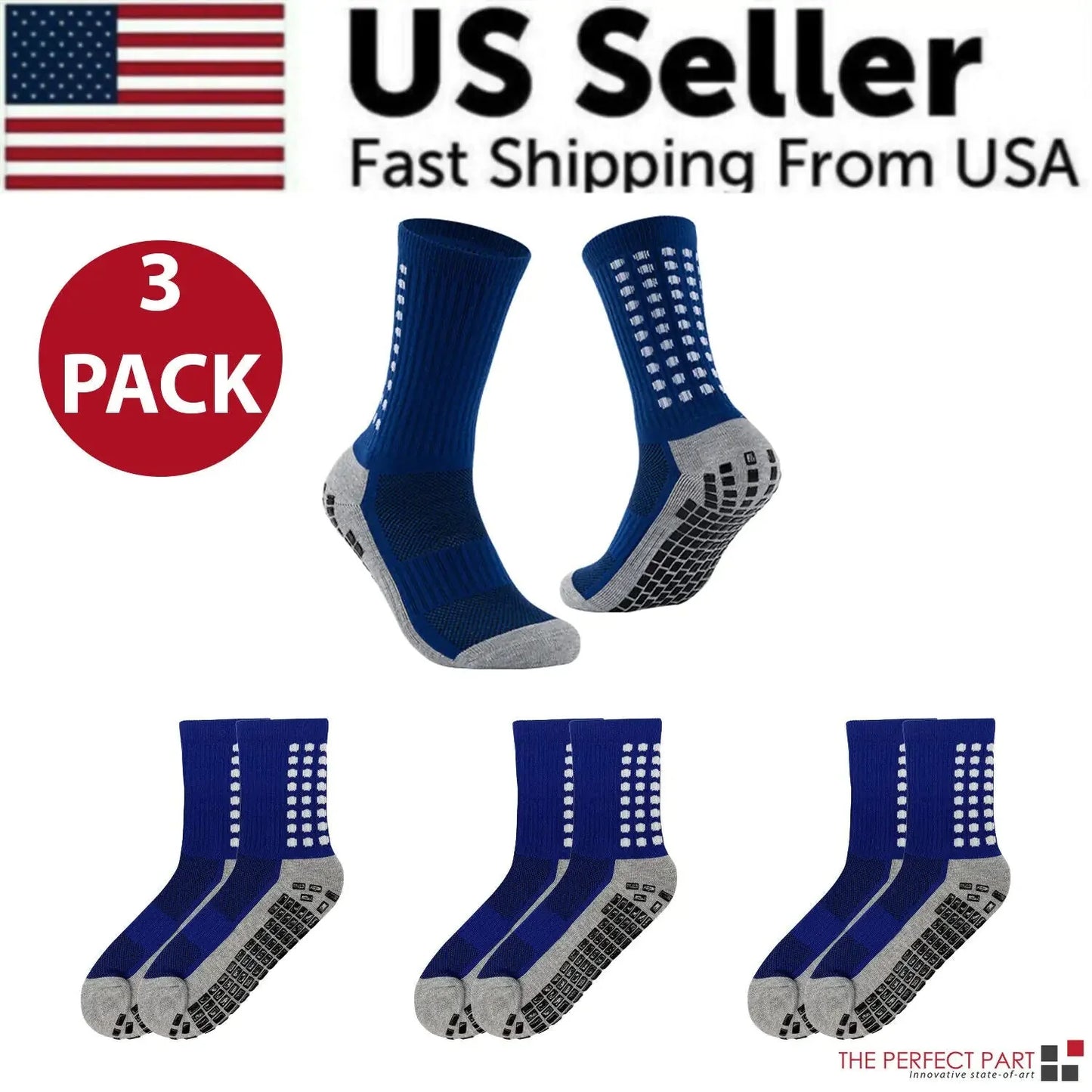 3 Pair Sport Socks Anti Slip W/ Grip Soccer Men Football Basketball Sock Premium Anti Spier