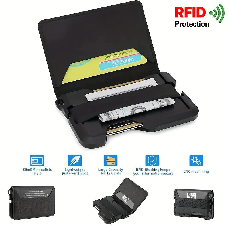 Men's Slim Metal Leather Wallet Anti Spier