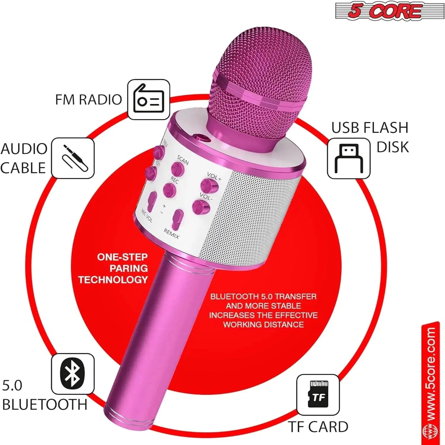 5Core Wireless Karaoke Microphone Bluetooth Mic Portable Handheld Microfonos Inalambricos Anti Spier