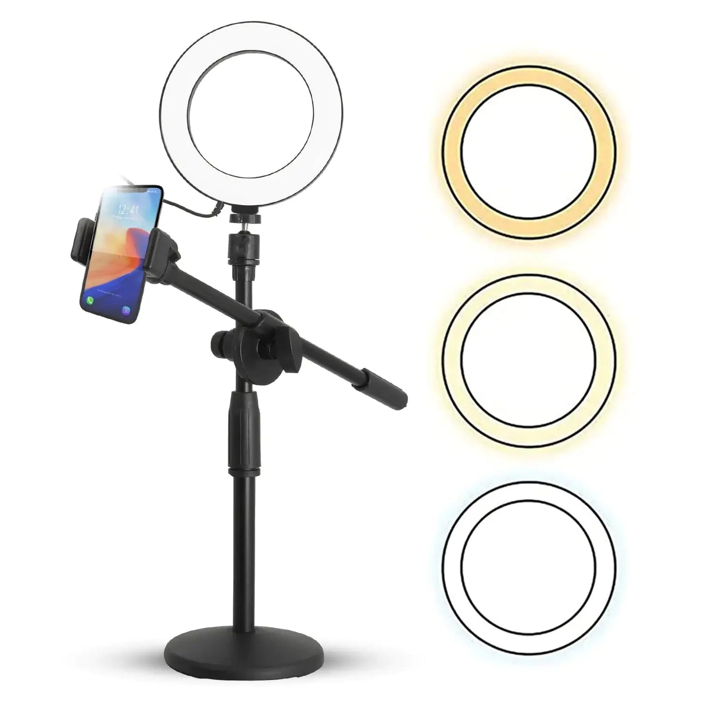 6 inch Ring Light with Cell Phone Stand Adjustable Ring light Angle  LED Circle Light w Phone Holder Anti Spier
