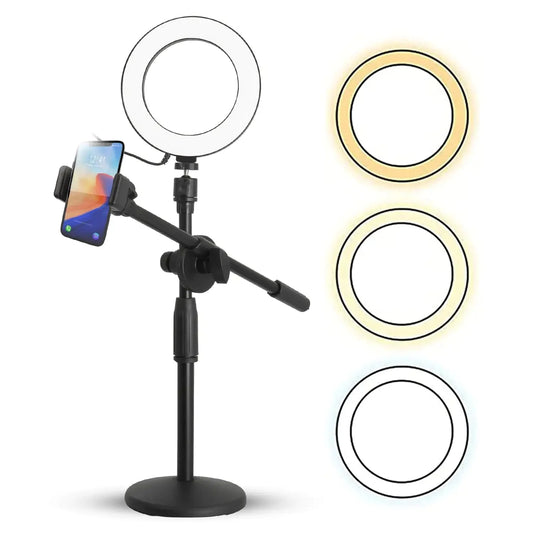 6 inch Ring Light with Cell Phone Stand Adjustable Ring light Angle  LED Circle Light w Phone Holder Anti Spier