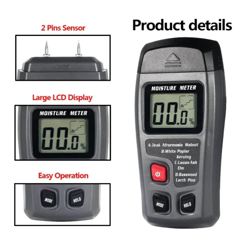 Digital LCD Wood Moisture Meter Detector Tester Wood Firewood Paper Cardboard Anti Spier