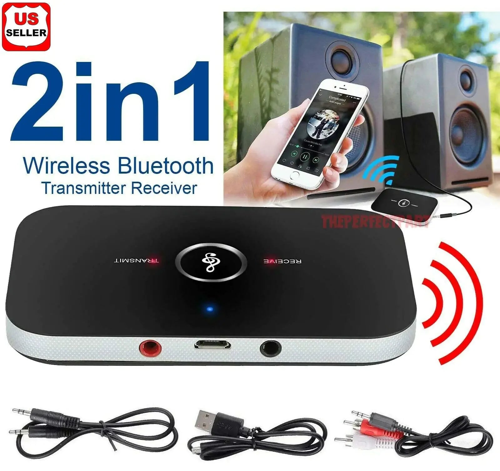 Bluetooth 5.0 Transmitter Receiver 2 IN 1 Wireless Audio 3.5mm Jack Aux Adapter Anti Spier