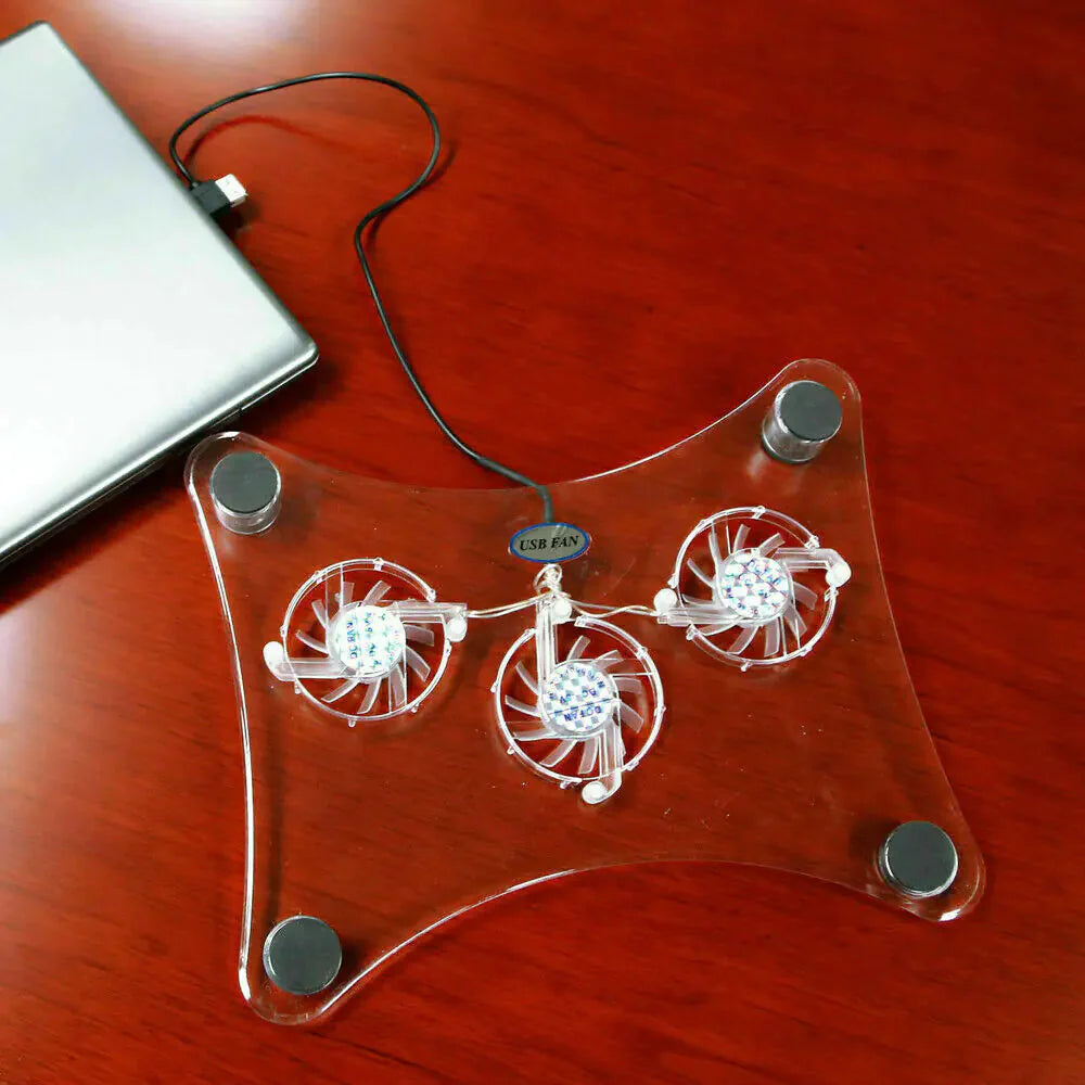 3 Fans USB Cooler Cooling Pad Stand LED Light Radiator For Laptop PC Notebook Anti Spier