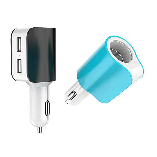 Twin Ports 3 In 1 USB Car Charger Black and White Anti Spier
