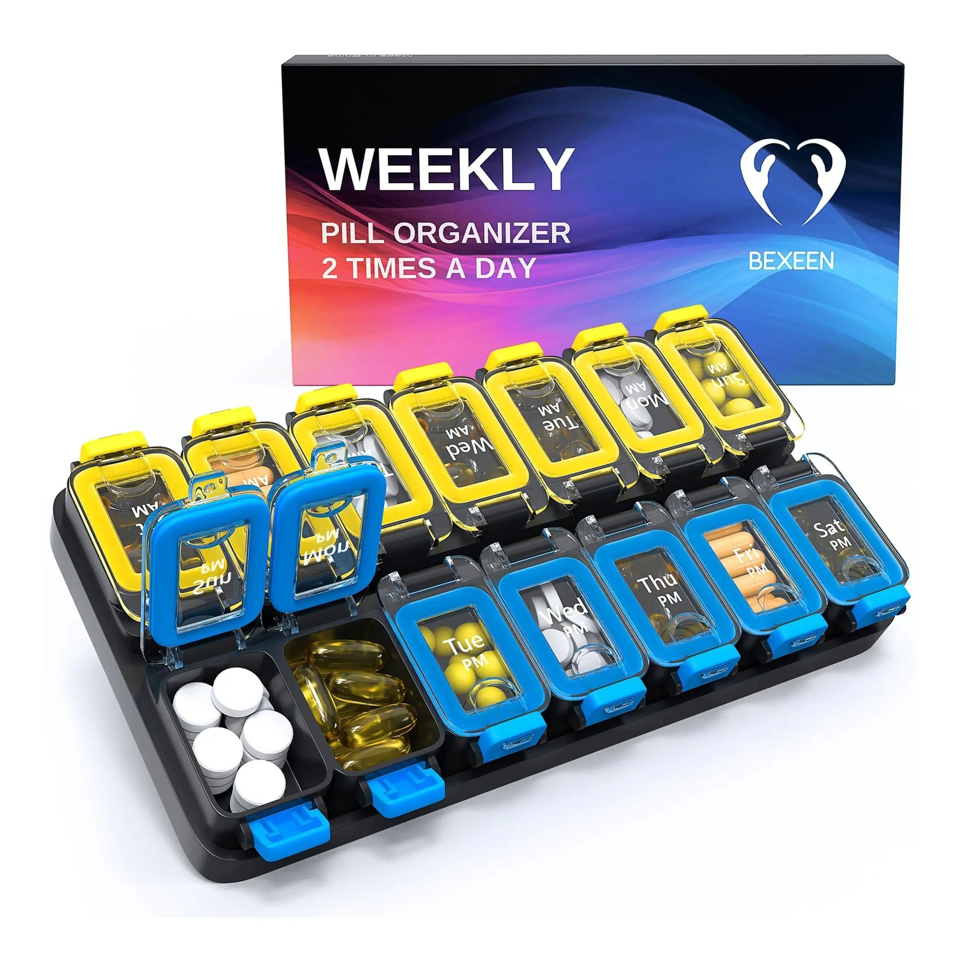 Weekly Pill Organizer 2 Times A Day Am Pm Pill Case Pill Box Yellowblue Plastic Anti Spier