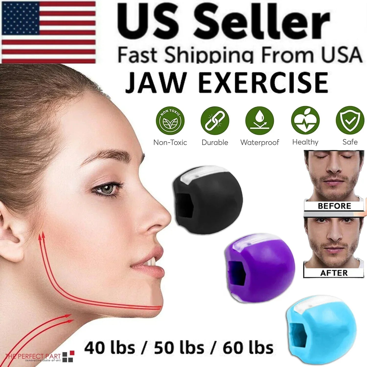 3PCS Jawline Exerciser Mouth Exercise Fitness Ball Neck Face Jaw Trainer Toning Anti Spier