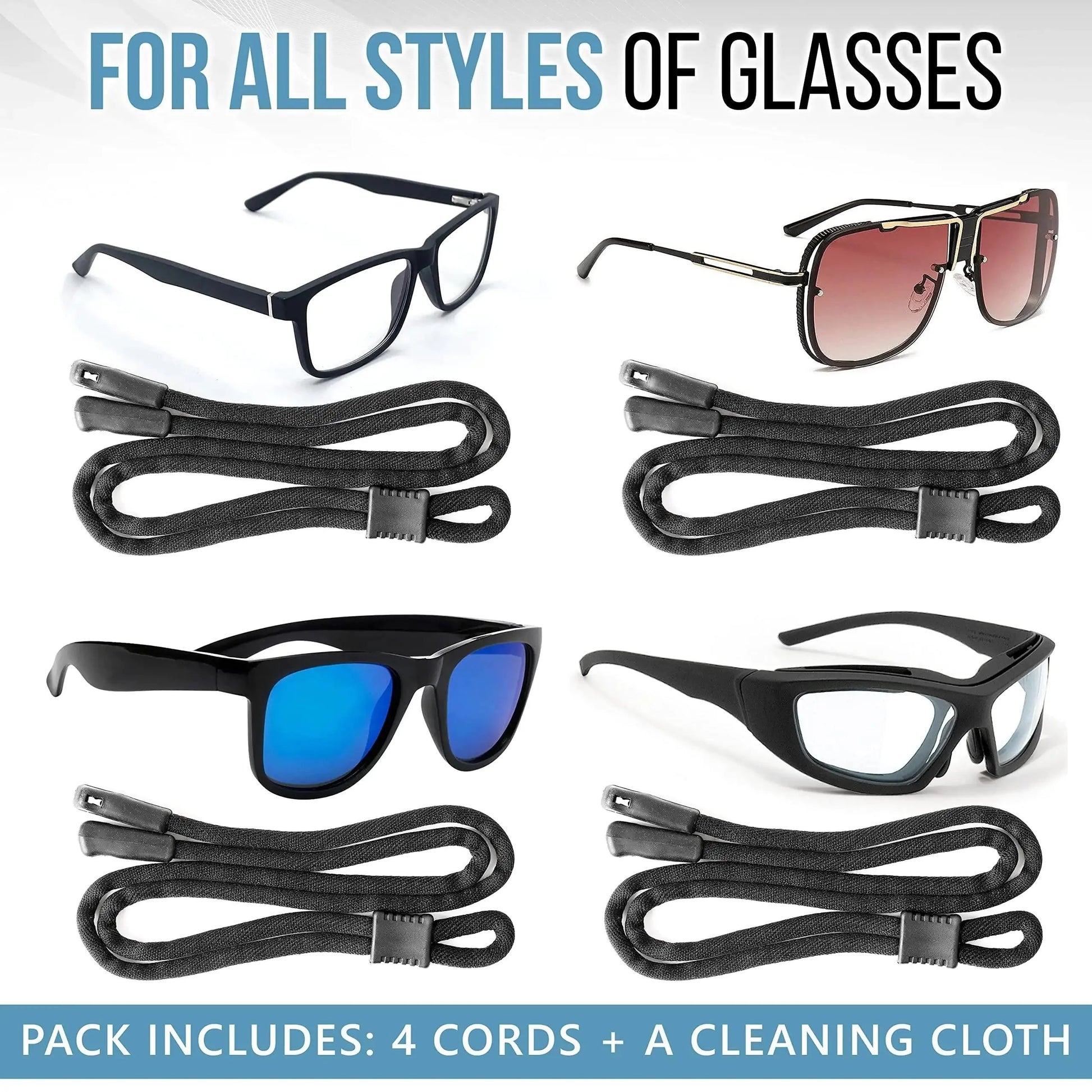 Eyeglasses String Holder Strap Glasses Cords 4 Pcs Black Adjustable 27 inch Long Anti Spier