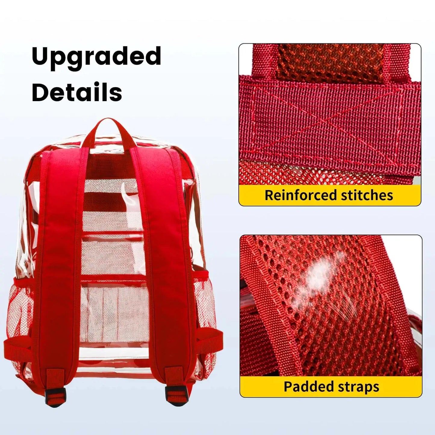 Vorspack Clear Backpack Heavy Duty - PVC Transparent Backpack Large Clear Book Bag for College Work Red Anti Spier