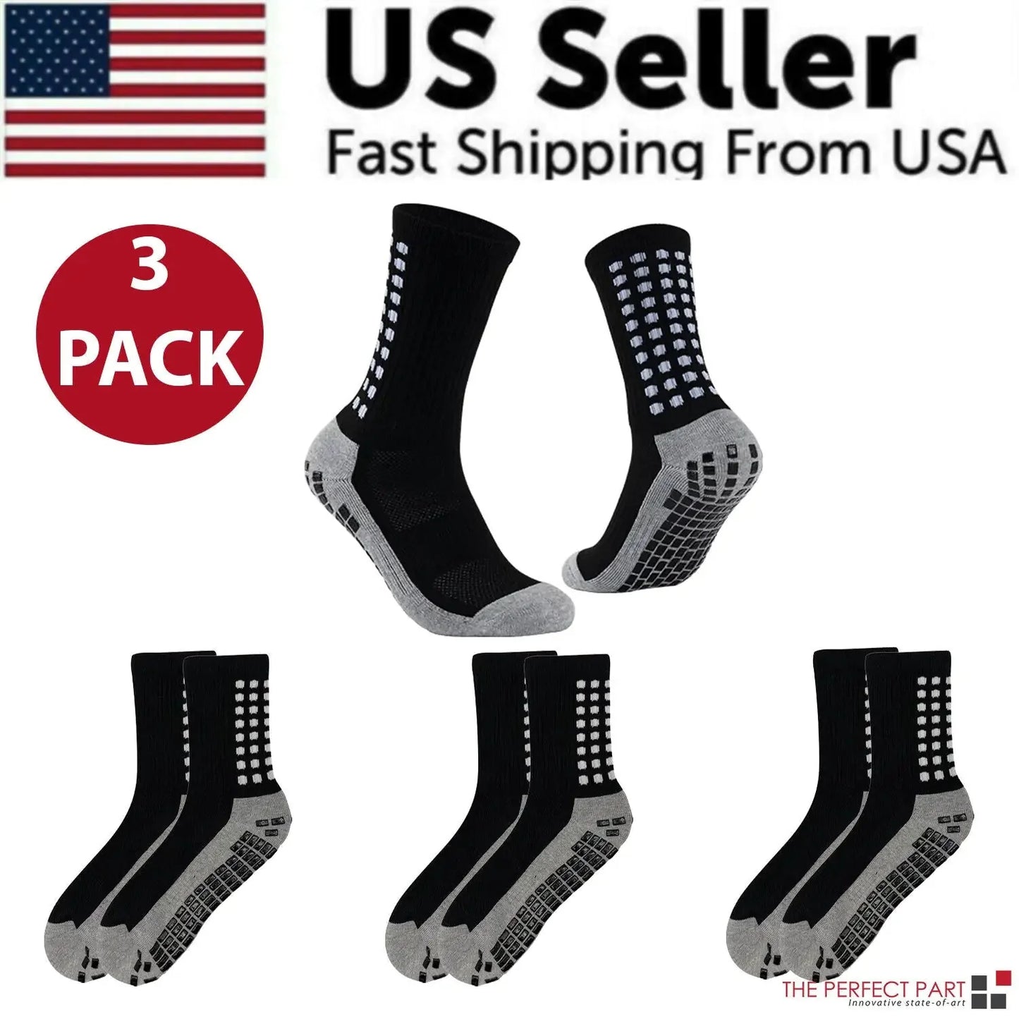3 Pair Sport Socks Anti Slip W/ Grip Soccer Men Football Basketball Sock Premium Anti Spier